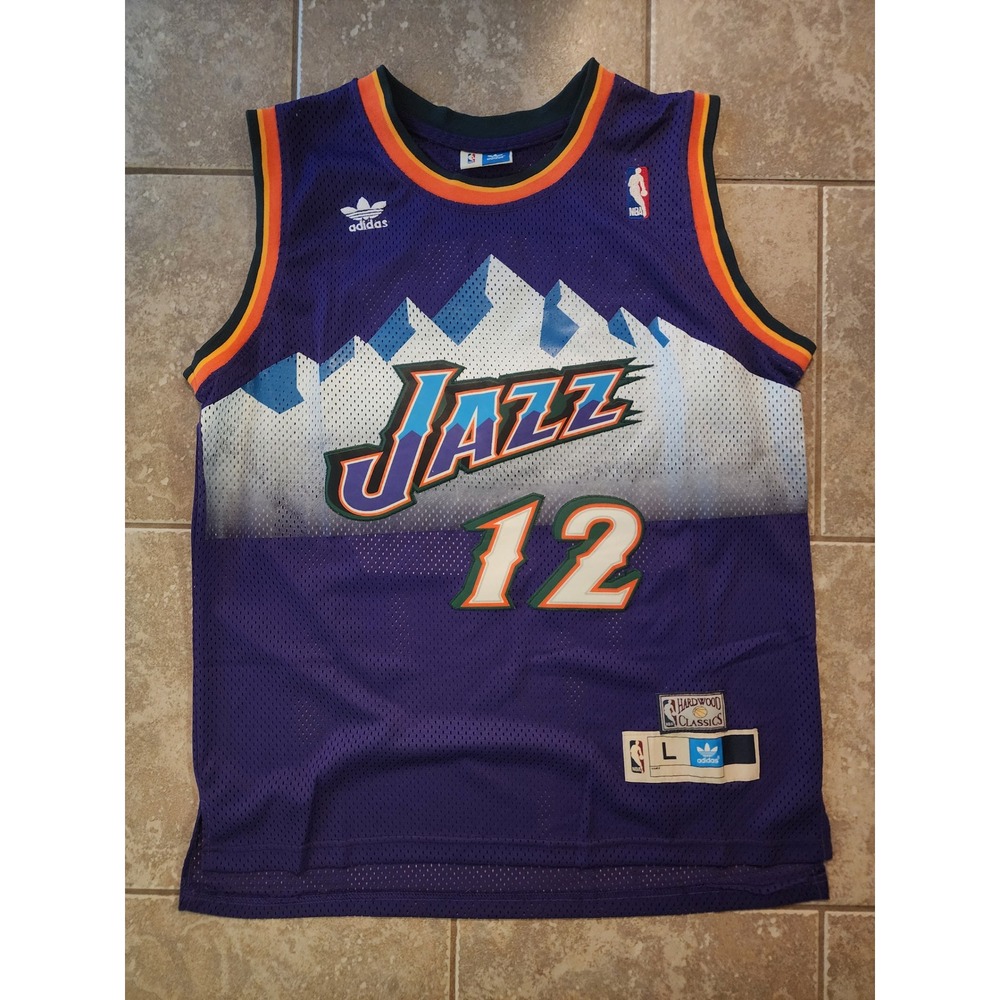 Adidas NBA Utah Jazz John Stockton 12 Hardwood Classics Jersey Purple Large